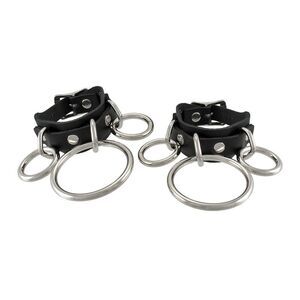 Pair of Ladies Black Leather O Ring Fetish Wrist Restraints